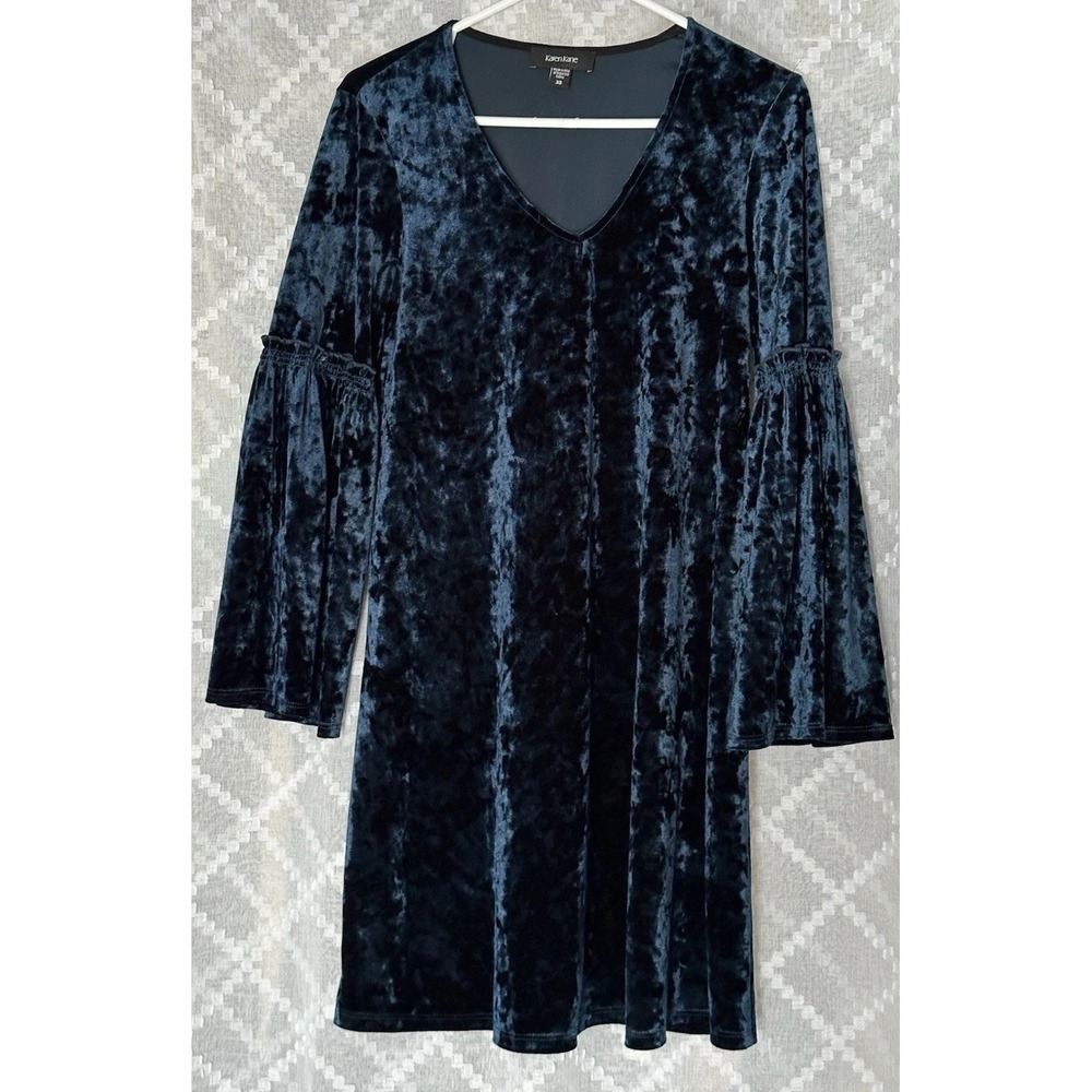Blue Velvet XS Dress Vintage 70s Bell‎ Flared Sleeves Holiday Whimsigoth